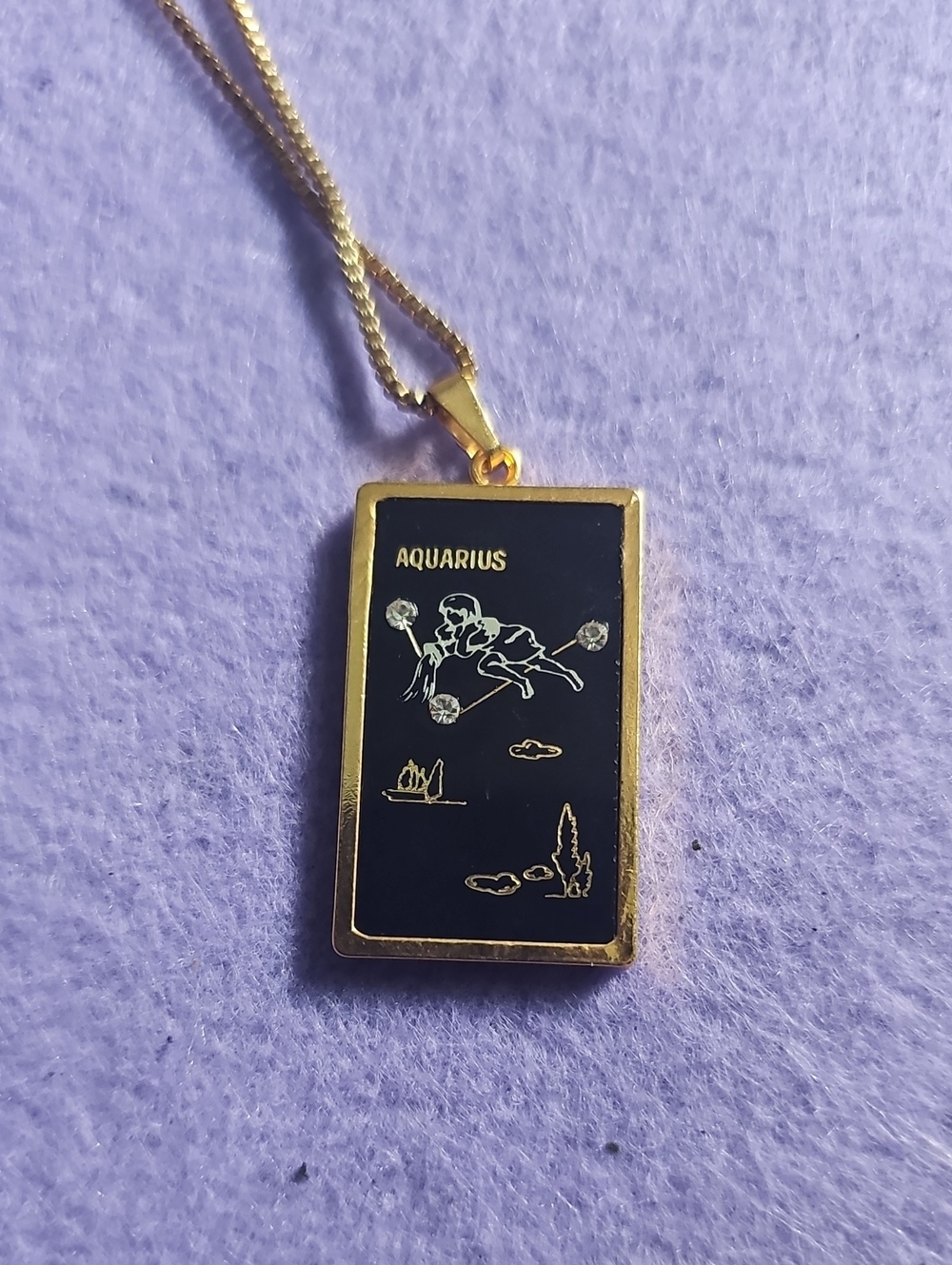Aquarius Zodiac Gold-Tone Pendant Necklace - Black